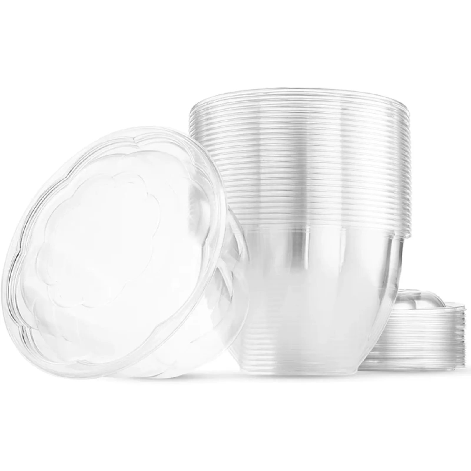 48oz Disposable Rose / Salad Bowls To-Go Containers with Airtight Lids