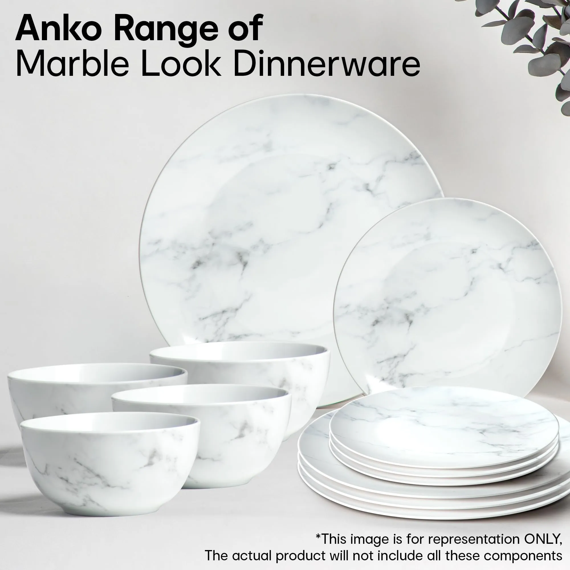 Anko 5.5" Marble Look Glazed Porcelain Bowls - Set of 4 | Premium Crockery for Dining Table Ideal for Serving Soup, Salad, Dessert | Designer Bowls for Home, Kitchen, Restaurant | Marble White