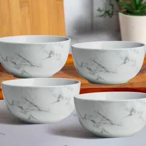 Anko 5.5" Marble Look Glazed Porcelain Bowls - Set of 4 | Premium Crockery for Dining Table Ideal for Serving Soup, Salad, Dessert | Designer Bowls for Home, Kitchen, Restaurant | Marble White