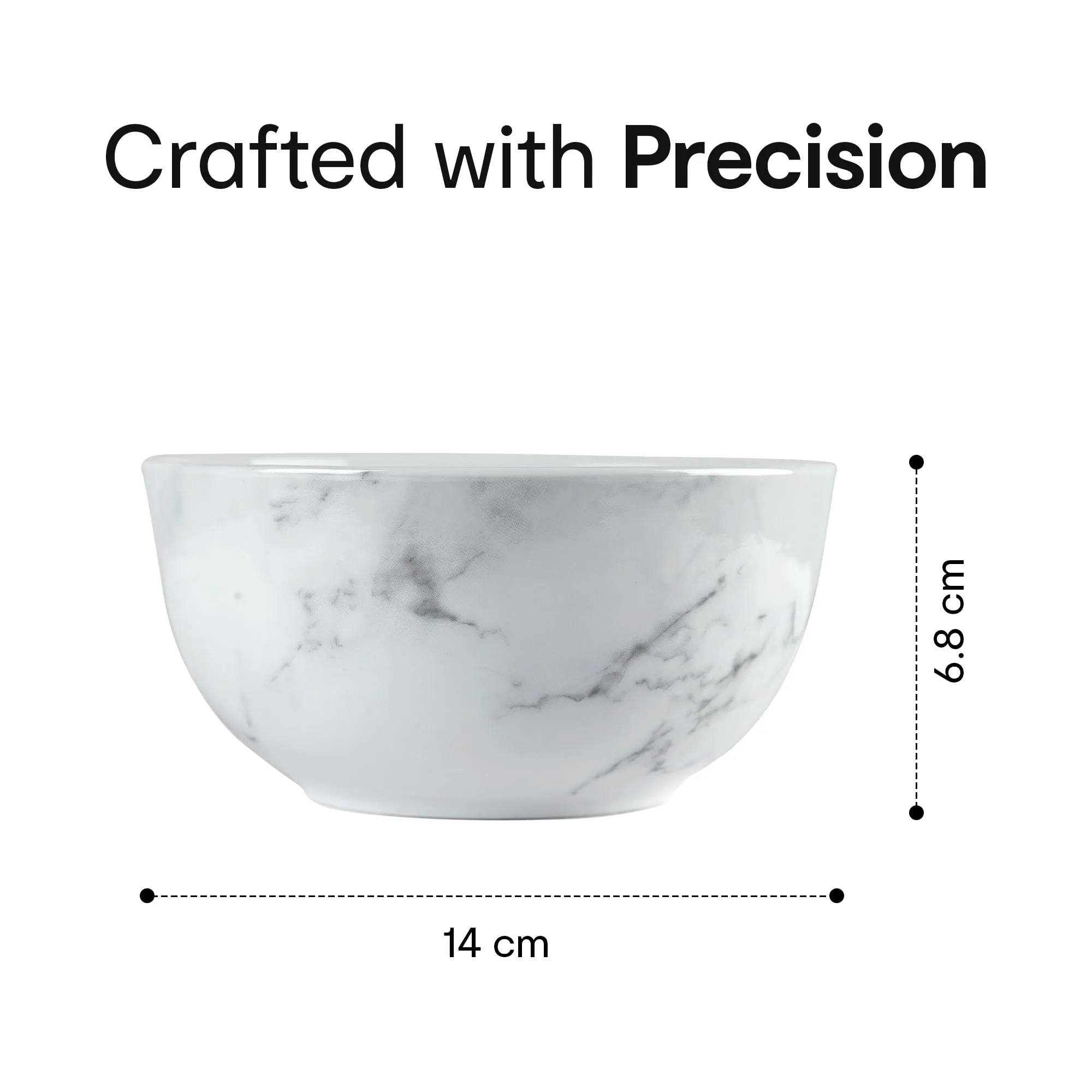 Anko 5.5" Marble Look Glazed Porcelain Bowls - Set of 4 | Premium Crockery for Dining Table Ideal for Serving Soup, Salad, Dessert | Designer Bowls for Home, Kitchen, Restaurant | Marble White