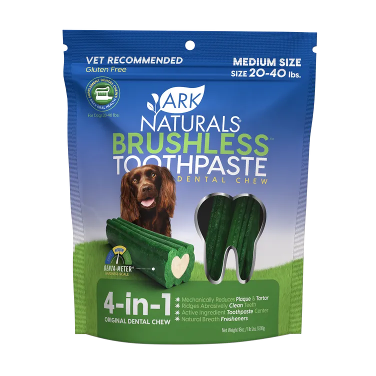 Ark Naturals BREATH-LESS Brushless-Toothpaste Dental Chew for Medium Dogs