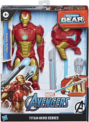 Avengers Marvel Titan Hero Series Blast Gear Iron Man Action Figure, 12-Inch Toy, with Launcher, 2 Accessories and Projectile