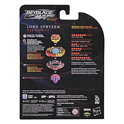 BEYBLADE Burst Pro Series Lord Spryzen Spinning Top Starter Pack - Balance Type Battling Game Top with Launcher Toy