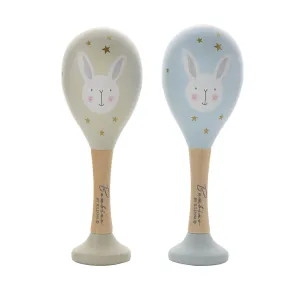 Blue and Grey Wooden Toy Maracas with Rabbit Design