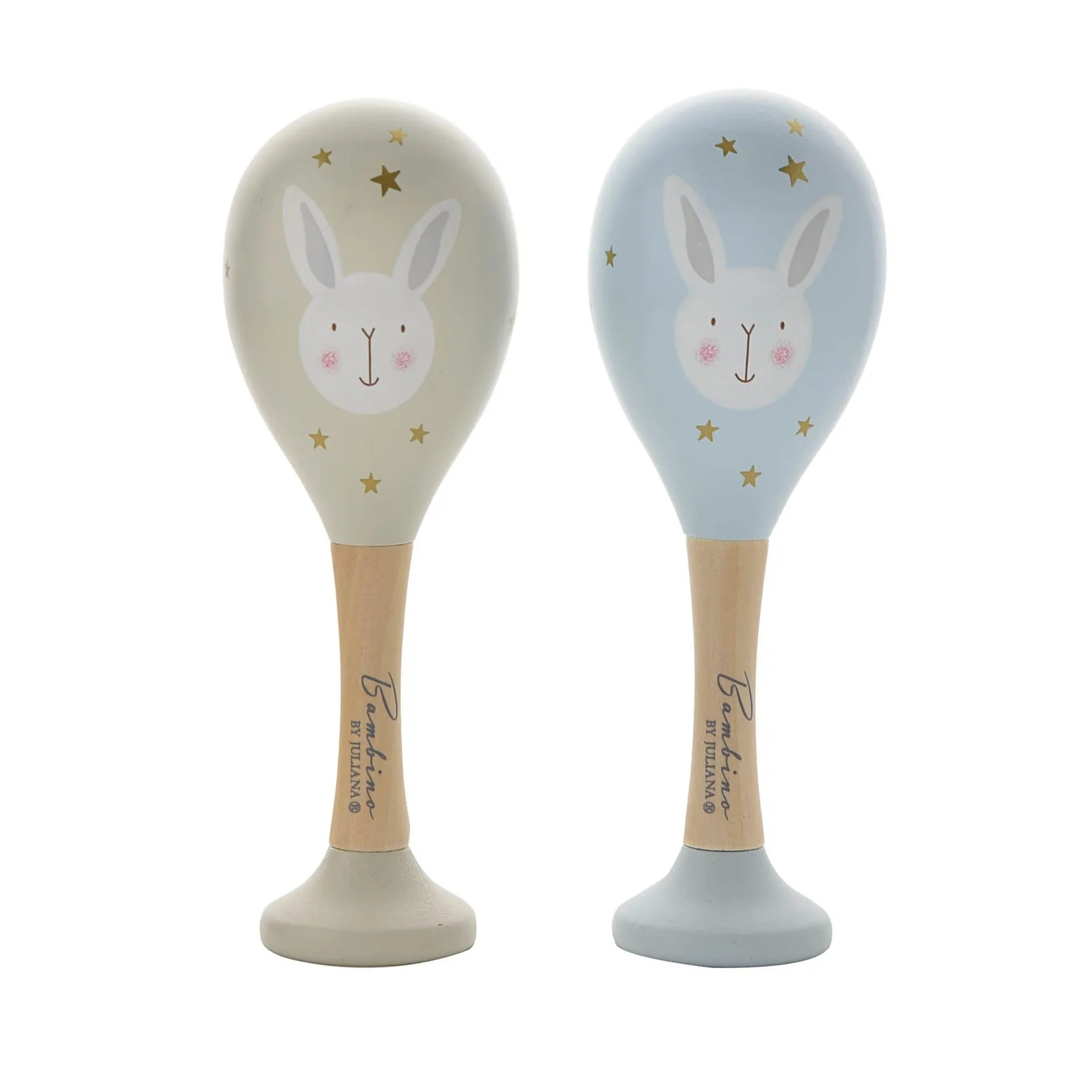 Blue and Grey Wooden Toy Maracas with Rabbit Design