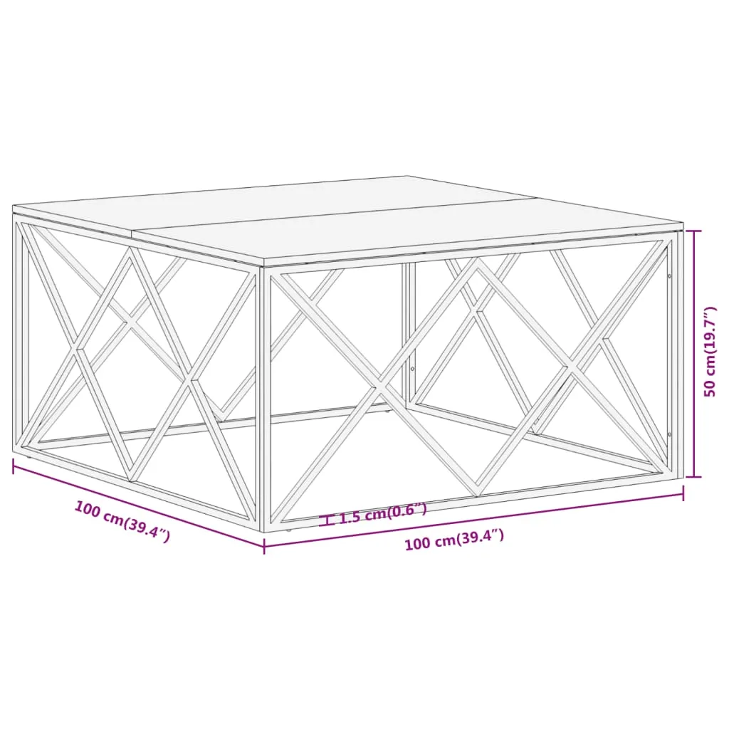 Coffee Table Silver Stainless Steel and Solid Acacia Wood