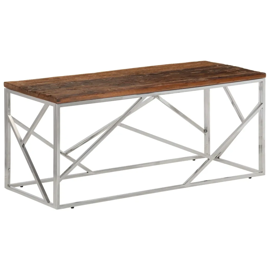 Coffee Table Silver Stainless Steel and Solid Sleeper Wood