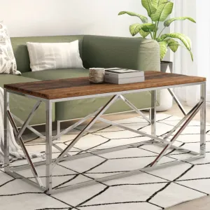 Coffee Table Silver Stainless Steel and Solid Sleeper Wood