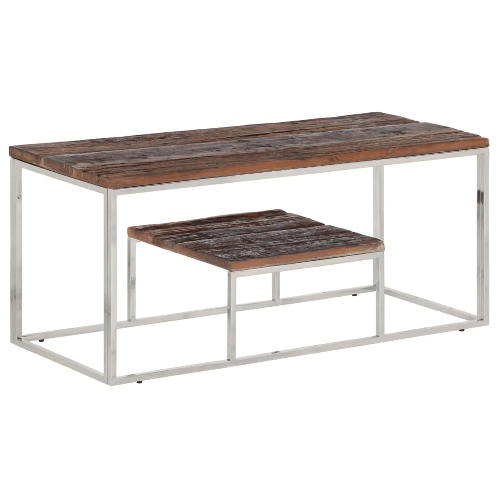 Coffee Table Silver Stainless Steel and Solid Wood Sleeper