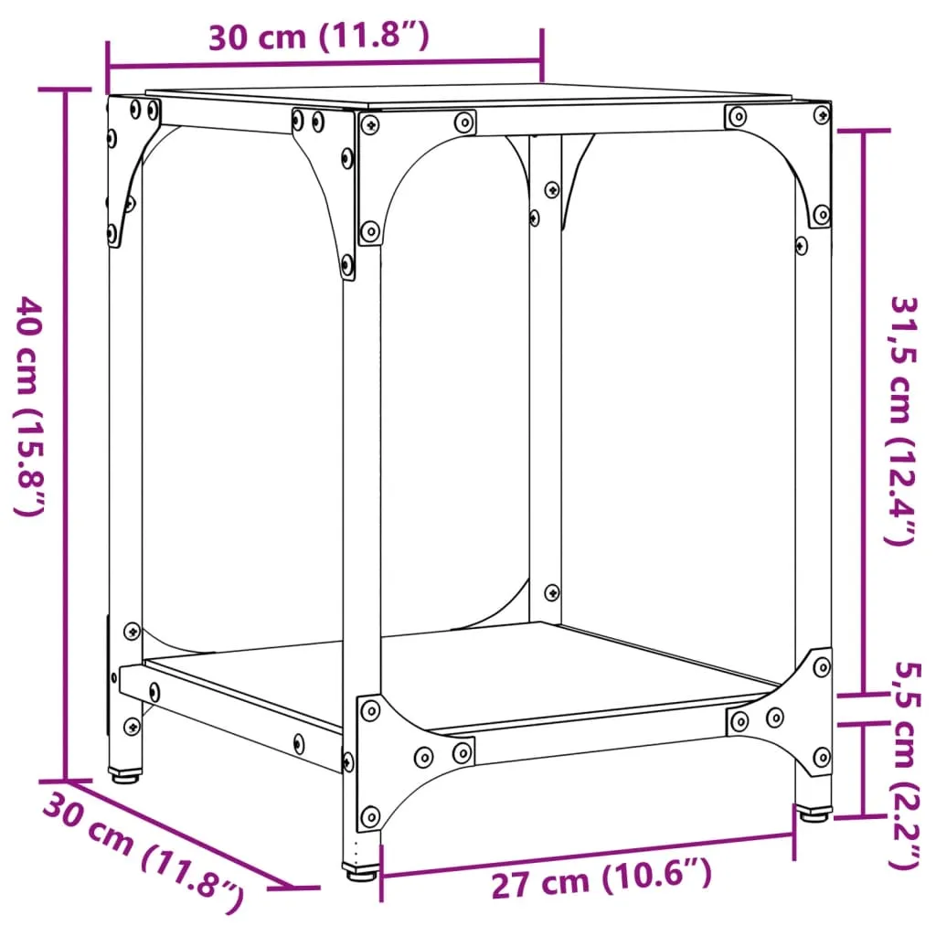 Coffee Table with Black Glass Top 30x30x40 cm Steel