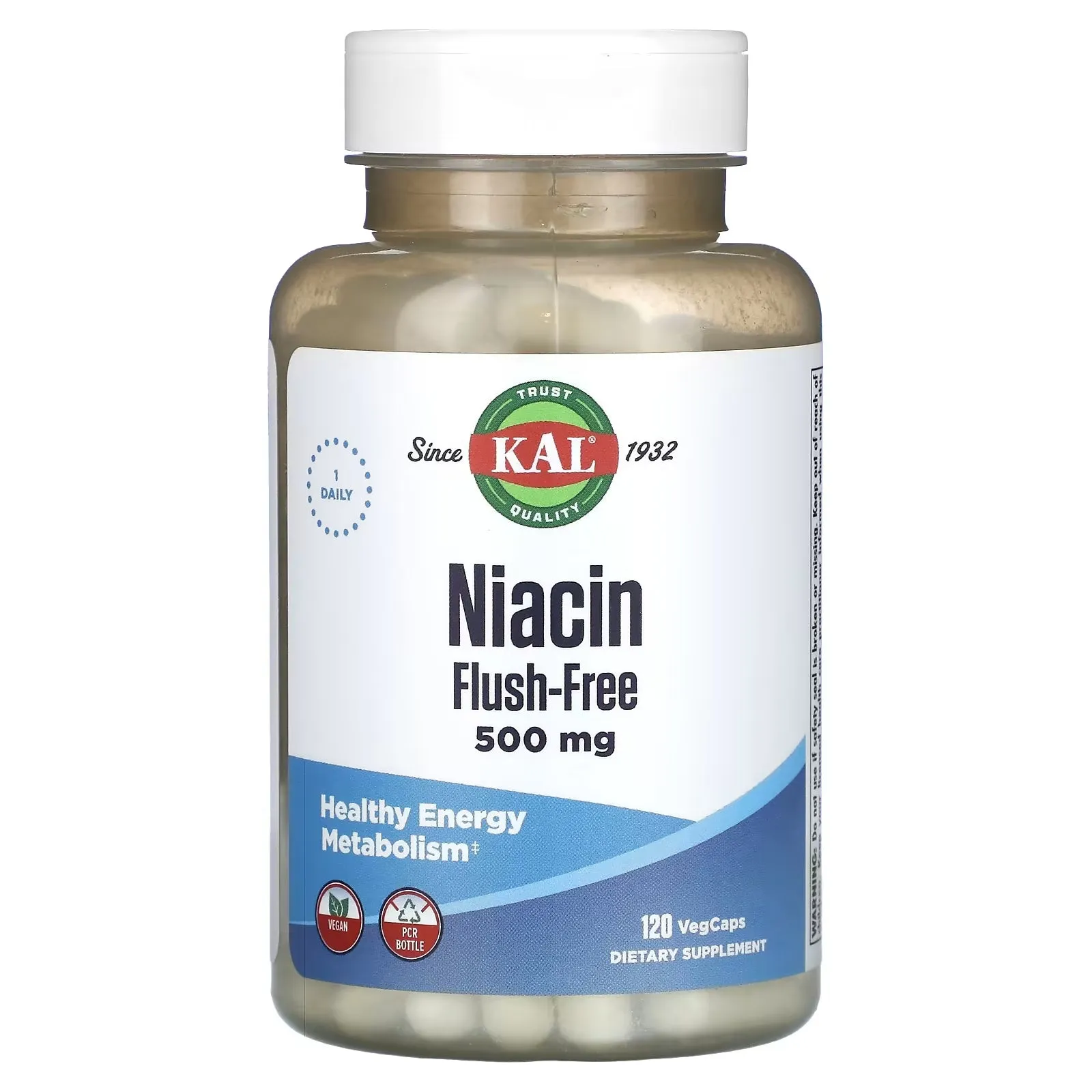 Dietary supplement KAL niacin, 500 mg., 120 vegetable capsules