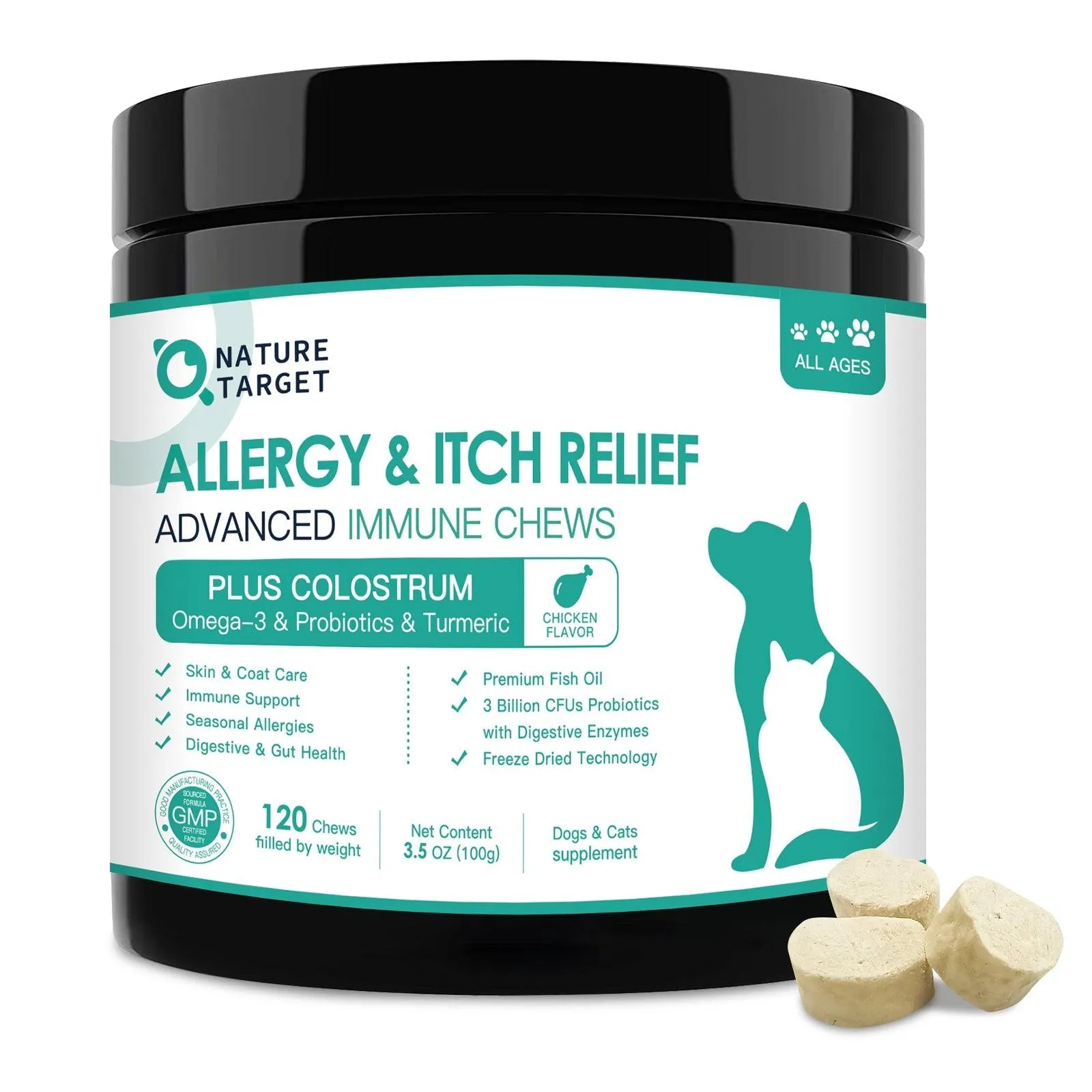 Dogs & Cats Allergy Relief Freeze Dried Chews, with Probiotics, Colostrum for Immune Health