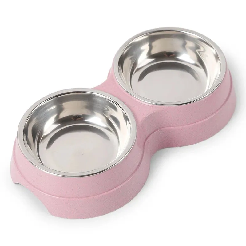 Double Pet Bowls Dog Food Water Feeder Stainless Steel Pet Drinking Dish Feeder Cat Puppy Feeding Supplies Small Dog Accessories