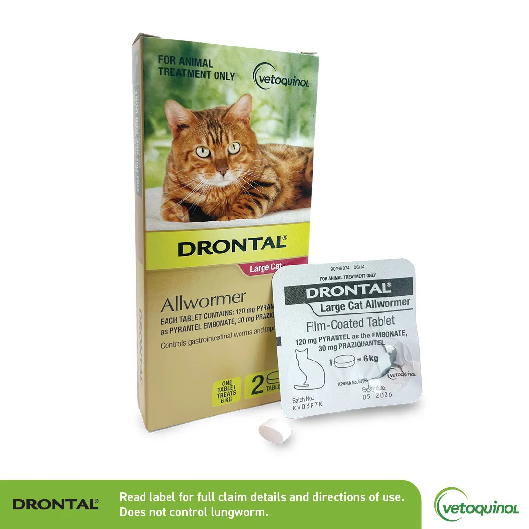 Drontal All Wormer Large Cat Tablets 6Kg 2 Pack