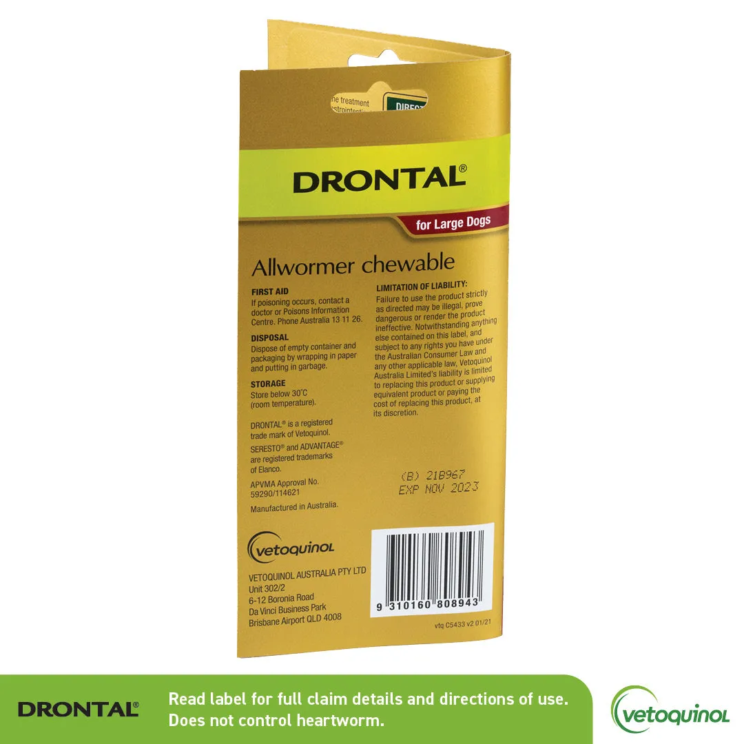 Drontal All Wormer Large Dog Chews 35Kg 2 Pack