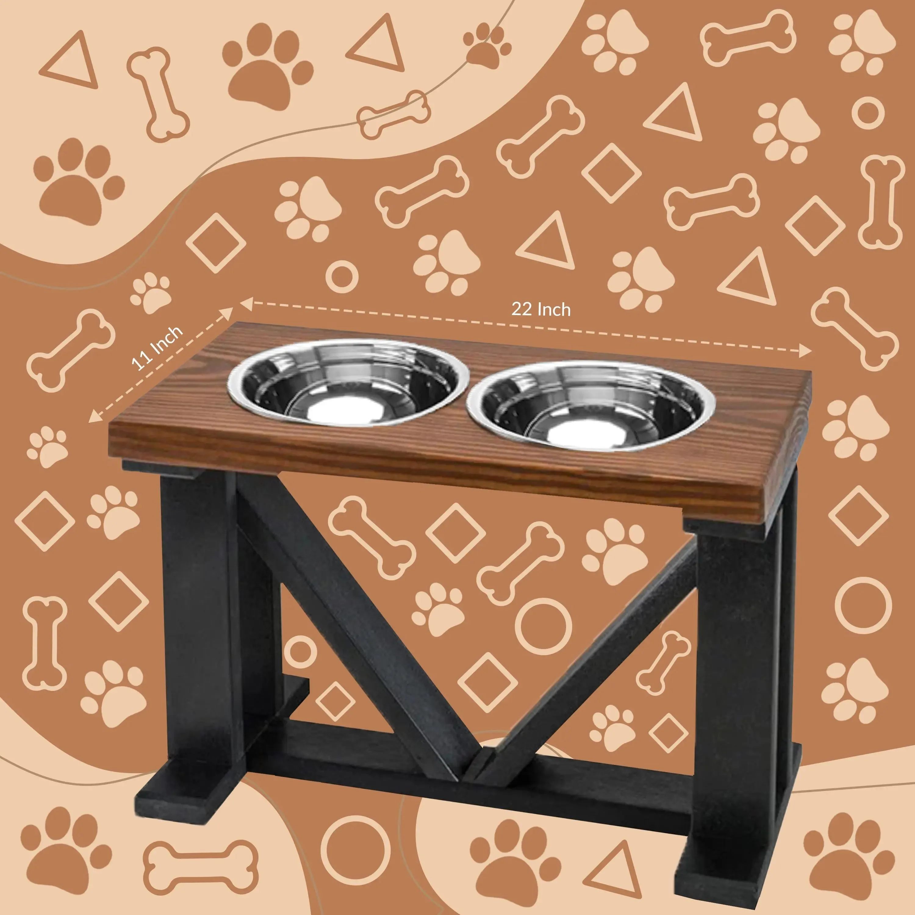 Elevated Dog Bowl, 2 Bowl Classic Farmhouse, Black Bases