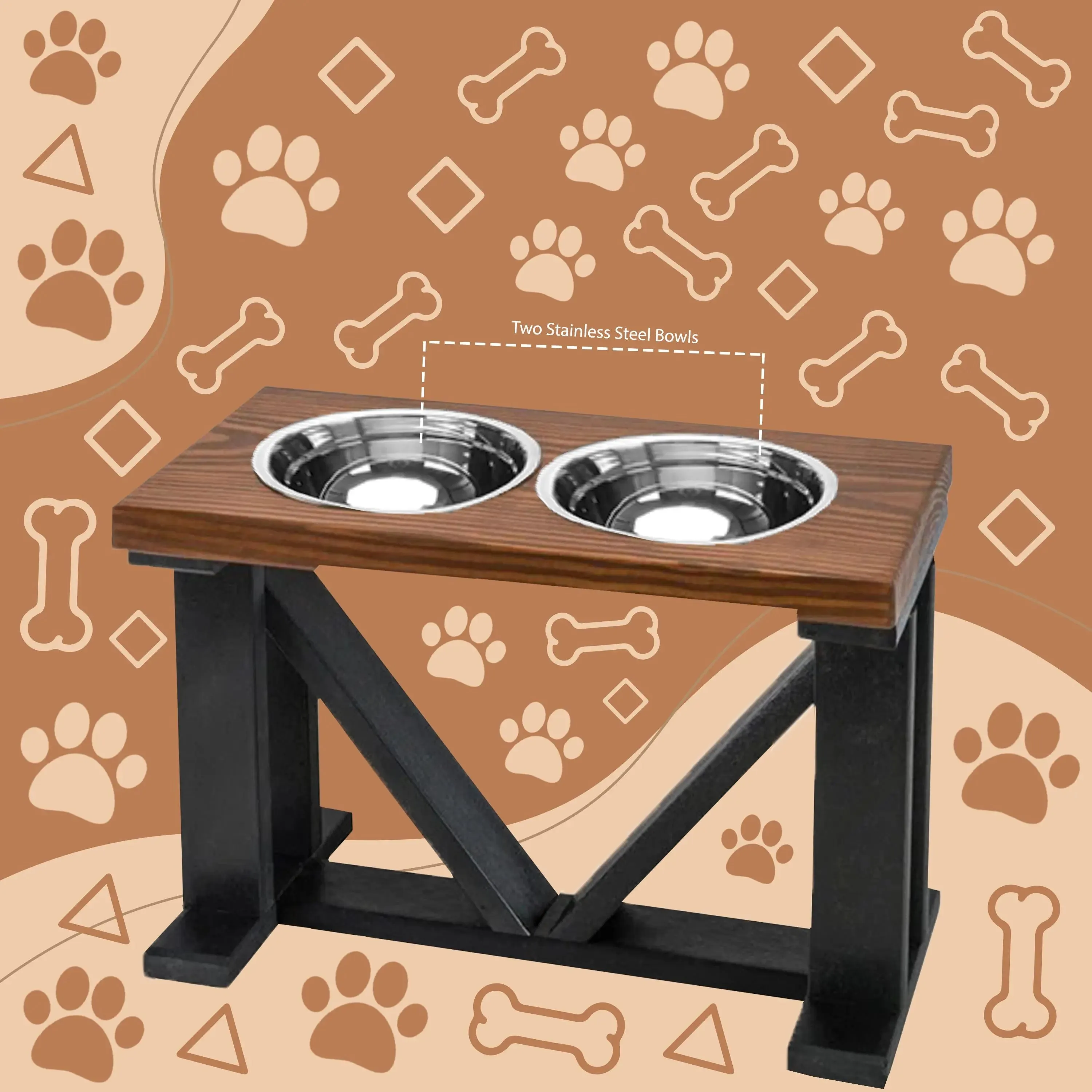 Elevated Dog Bowl, 2 Bowl Classic Farmhouse, Black Bases