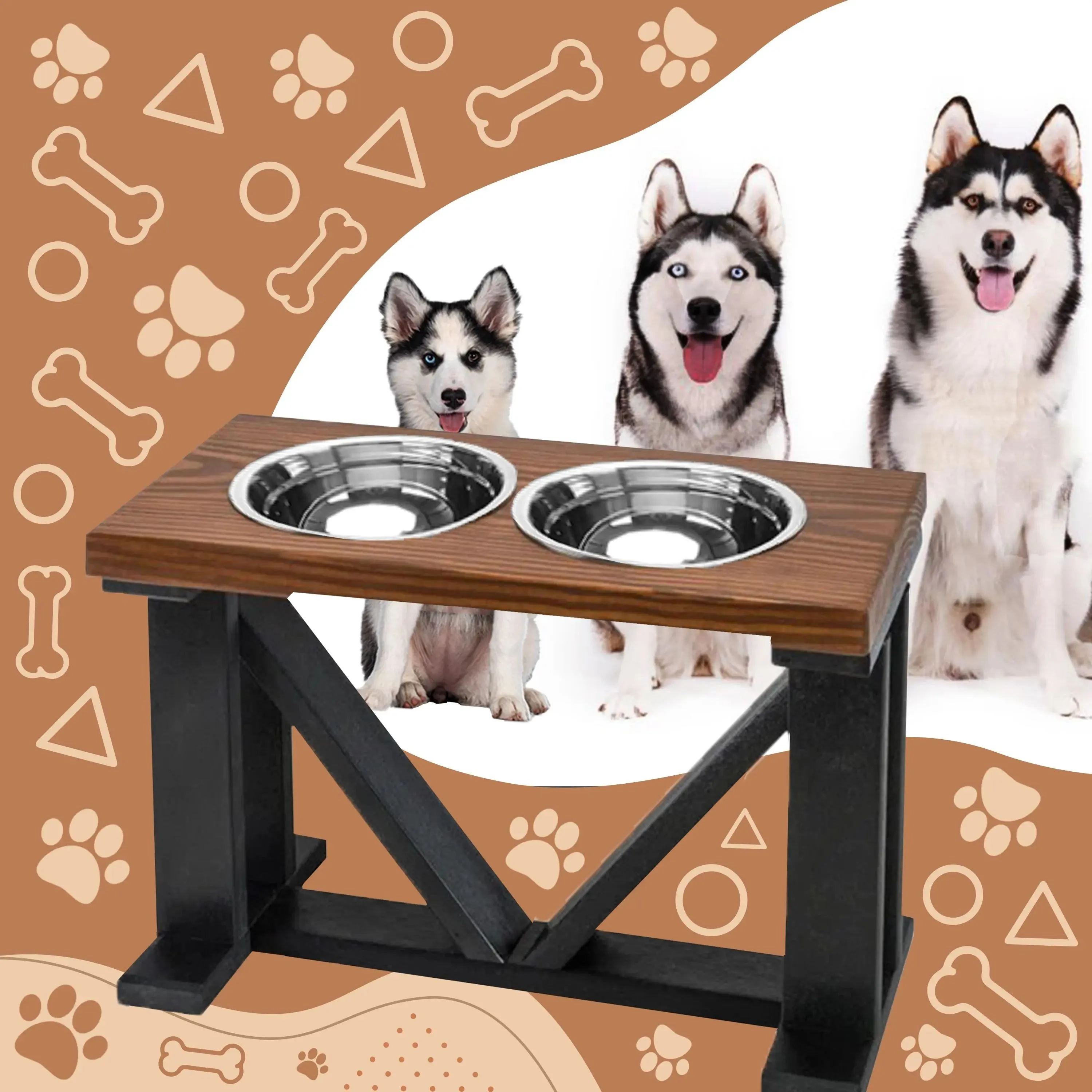 Elevated Dog Bowl, 2 Bowl Classic Farmhouse, Black Bases