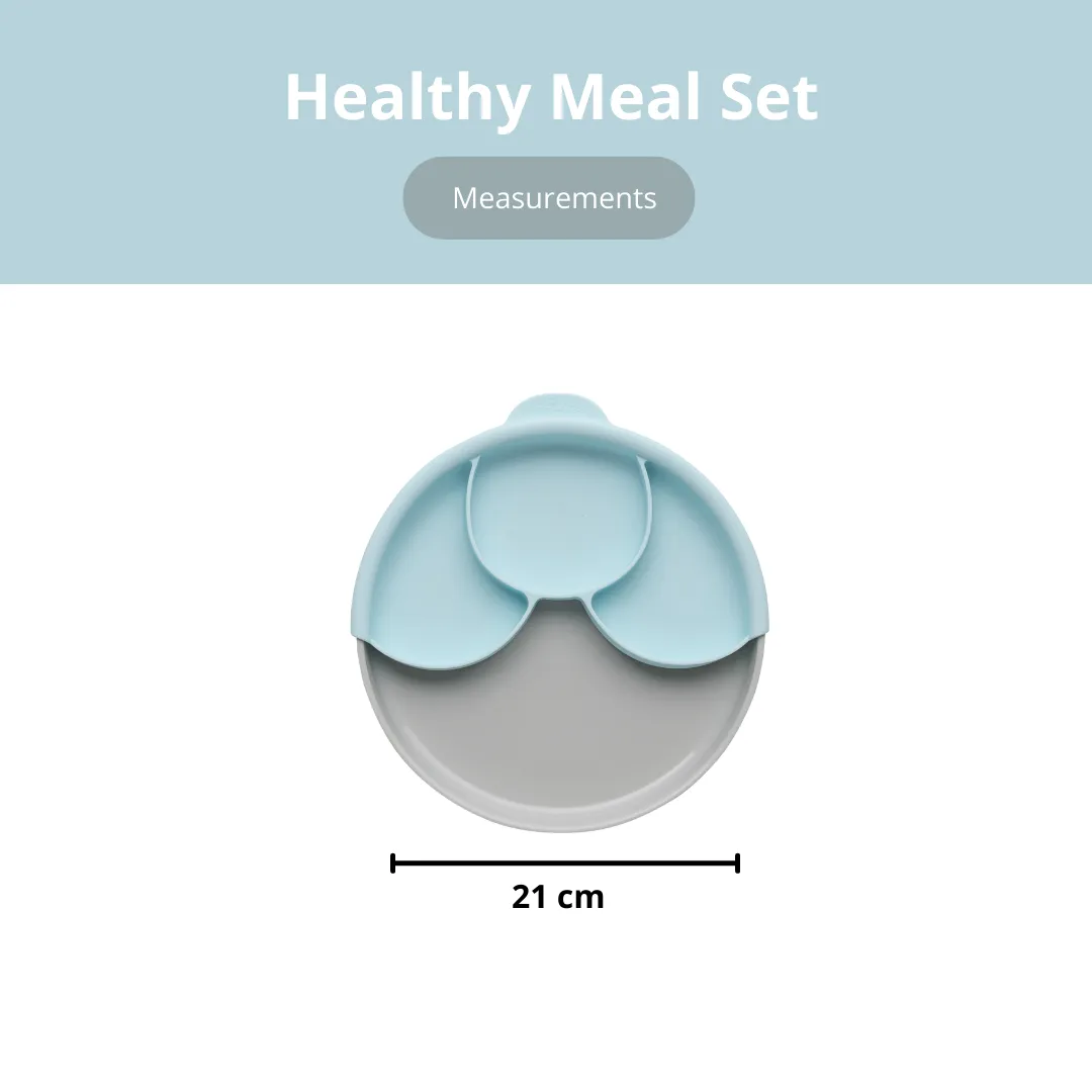 Healthy Meal Suction Plate with Dividers Set Grey/Aqua