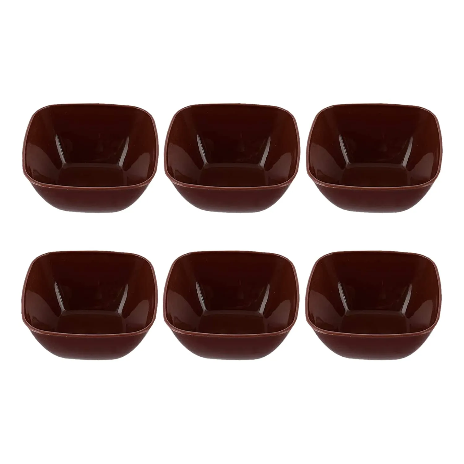 Heart Home Bowls|Plastic Serving Square Bowls|Katori for Kitchen|Microwave Safe Bowls for Rice|Soup|Pasta|250 ML|Pack of 12 (Brown)