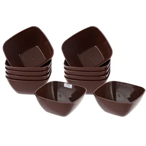 Heart Home Bowls|Plastic Serving Square Bowls|Katori for Kitchen|Microwave Safe Bowls for Rice|Soup|Pasta|250 ML|Pack of 12 (Brown)