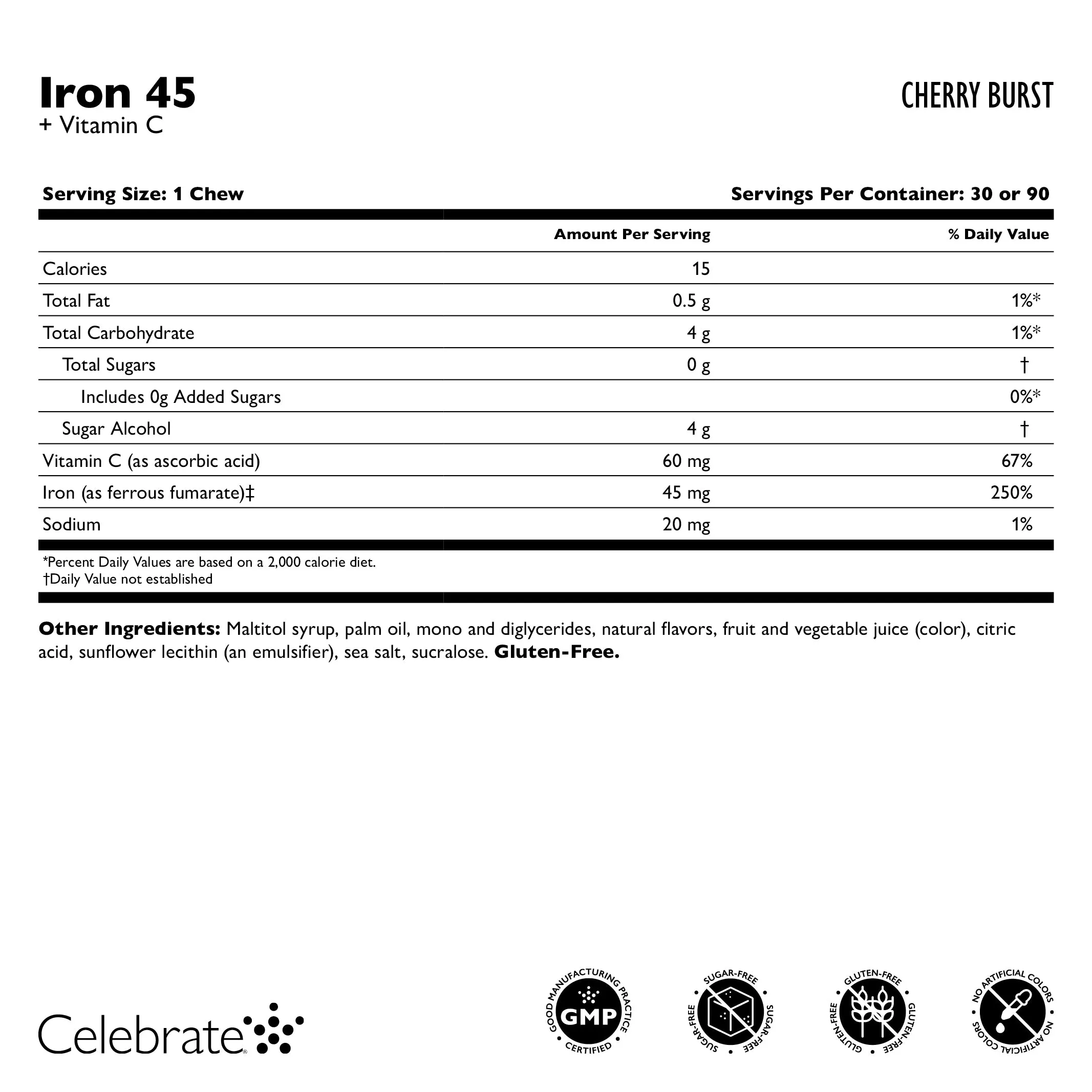 Iron 45 mg    Vitamin C Soft Chews, Cherry Burst