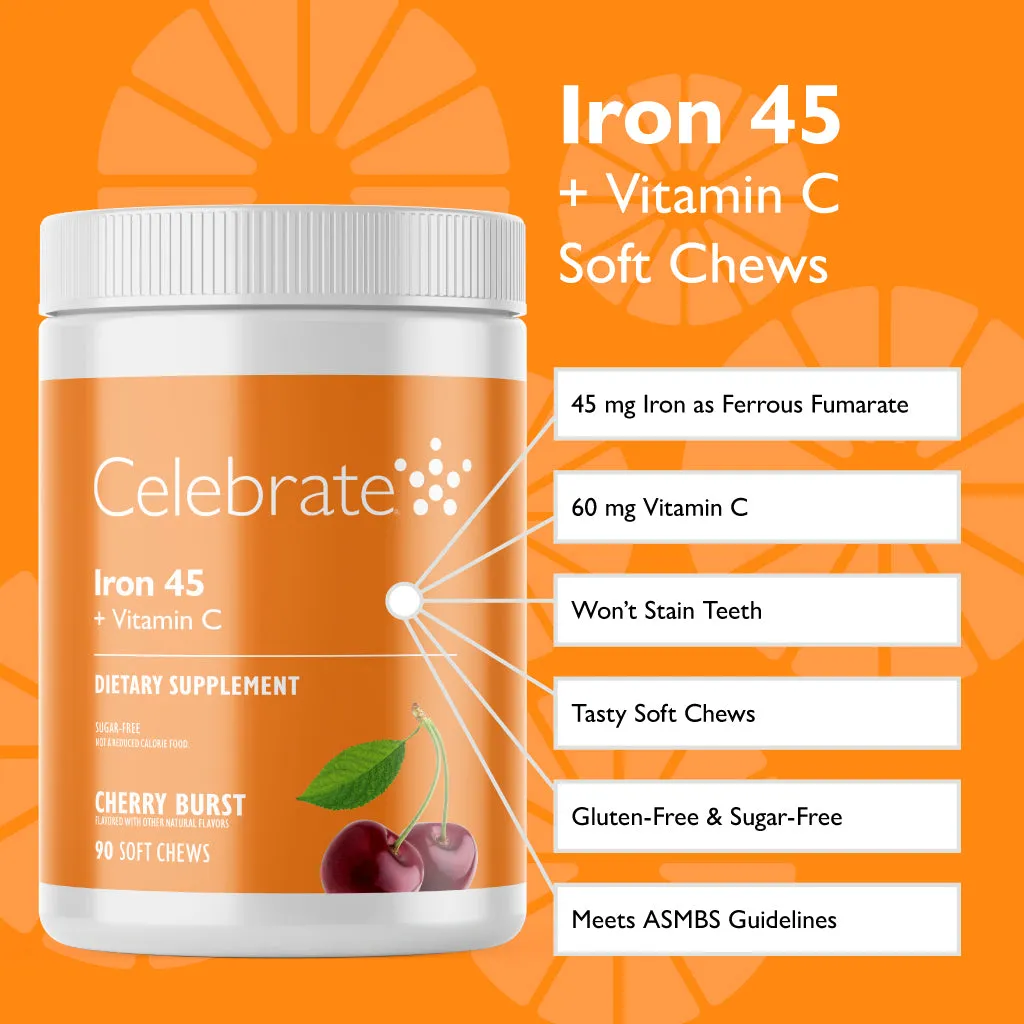 Iron 45 mg    Vitamin C Soft Chews, Cherry Burst