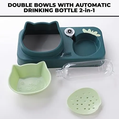 Kuber Industries Animal Feeding Plastic 2 in 1 Pet Bowls | Cat & Dog Bowl | Small/Medium Size Pet Feeding Bowl | Non-Toxic & 100% Safe for Pets (Pack of 5) | Green