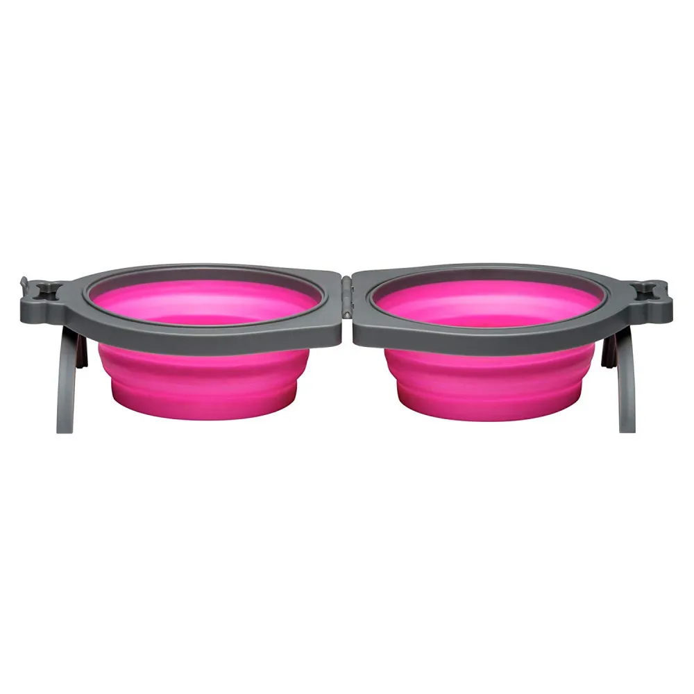 Loving Pets Pink Bella Roma Travel Double Diner Bowl