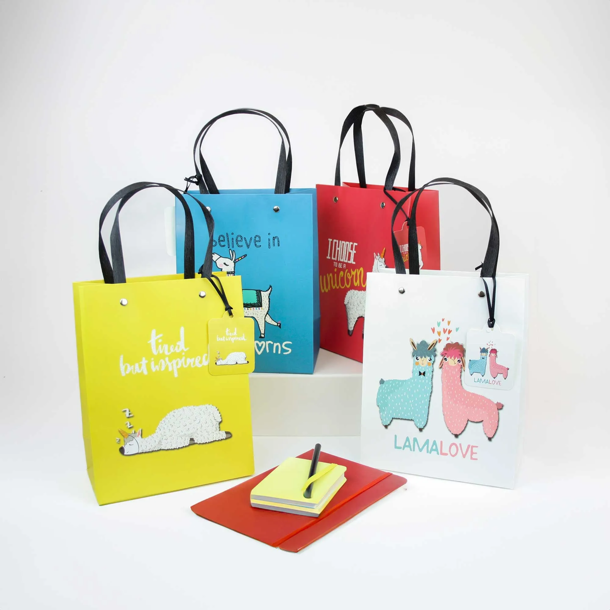 Luxury Llama Print Gift Bags - Set Of 4 Assorted Colours (Sizes Available)