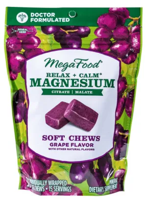 MegaFood Magnesium Relax   Calm Soft Chews Grape 30ct *TPR*