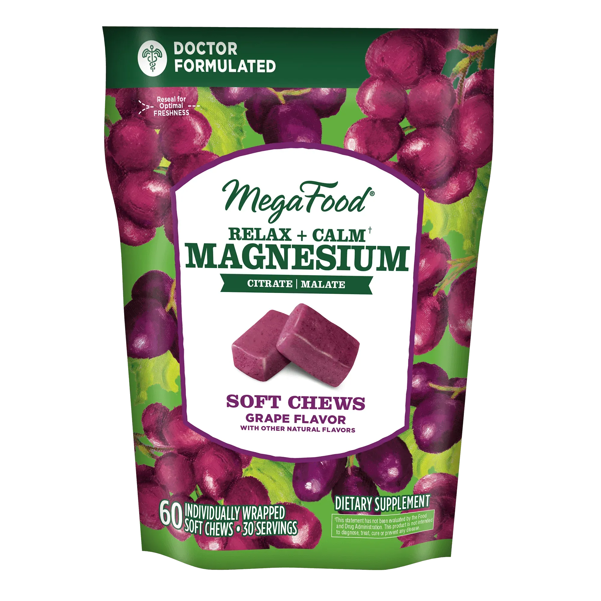 MegaFood Magnesium Relax   Calm Soft Chews Grape 60ct