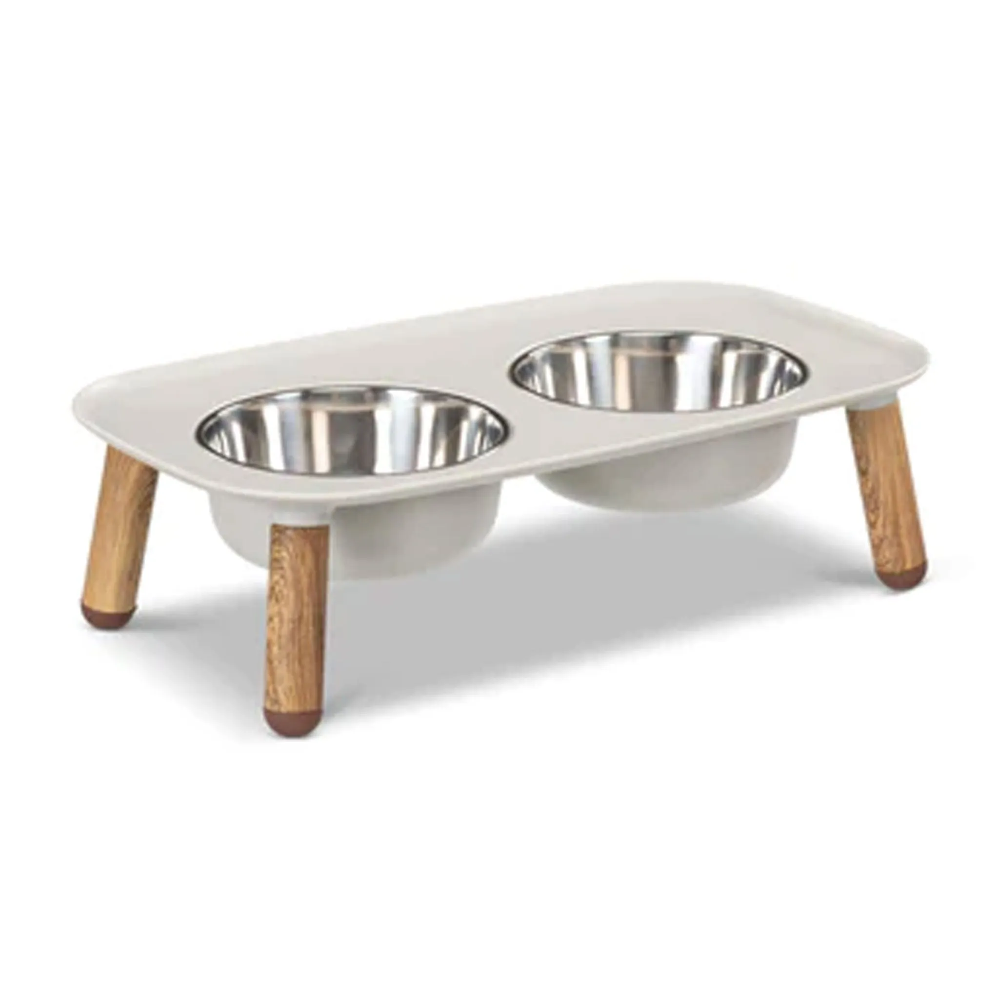 Messy Mutts Elevated Wood Dog Feeder - Grey