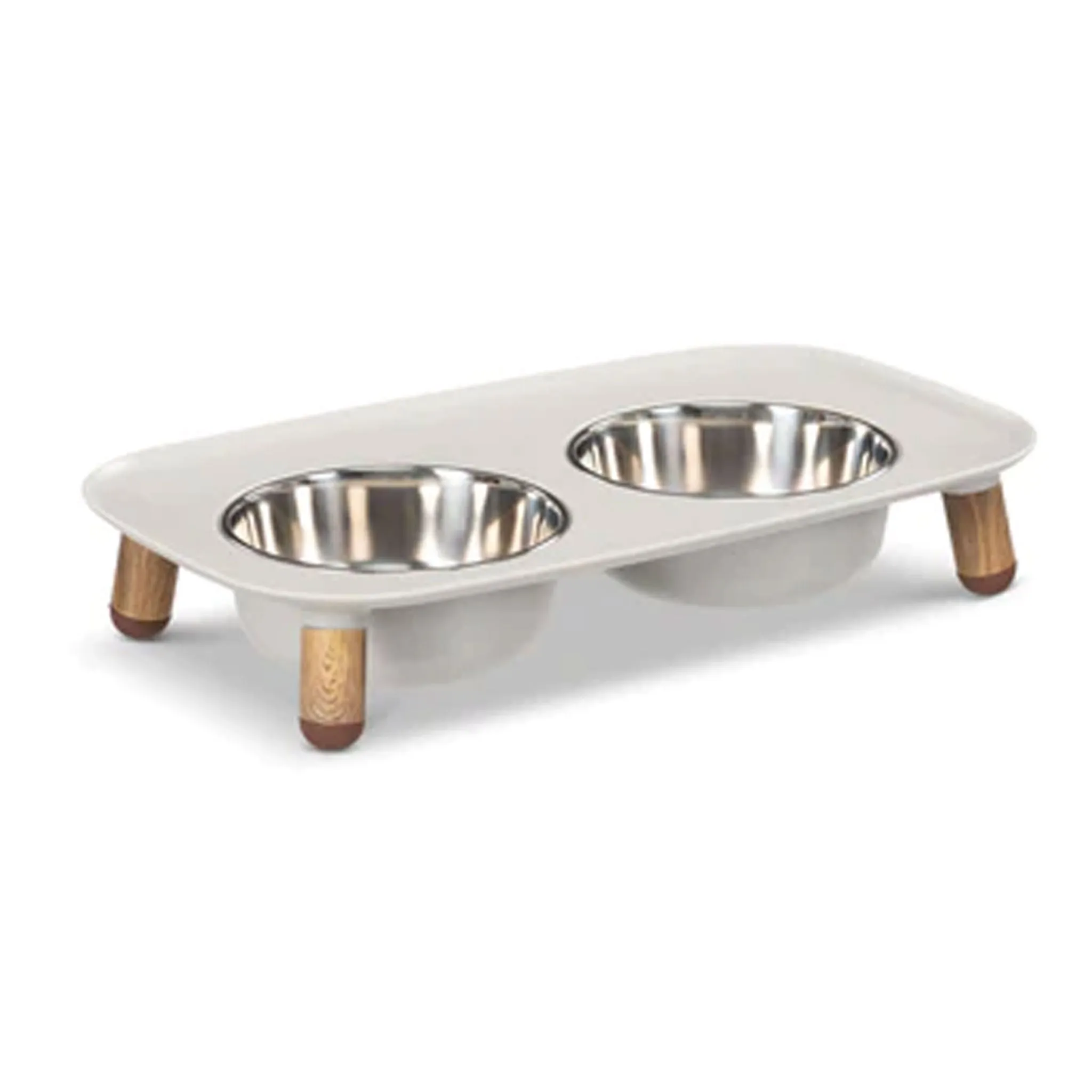 Messy Mutts Elevated Wood Dog Feeder - Grey