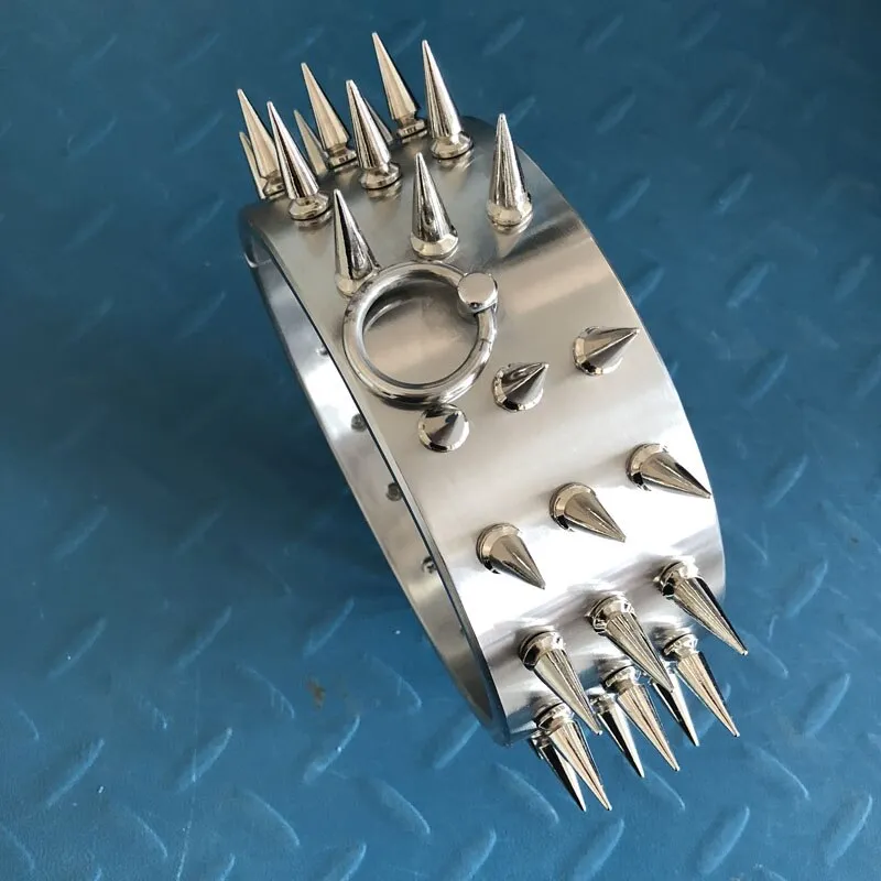 Metal 3-Rows Spiked 6cm High Neck Collar