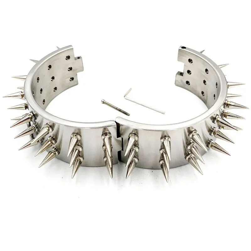 Metal 3-Rows Spiked 6cm High Neck Collar