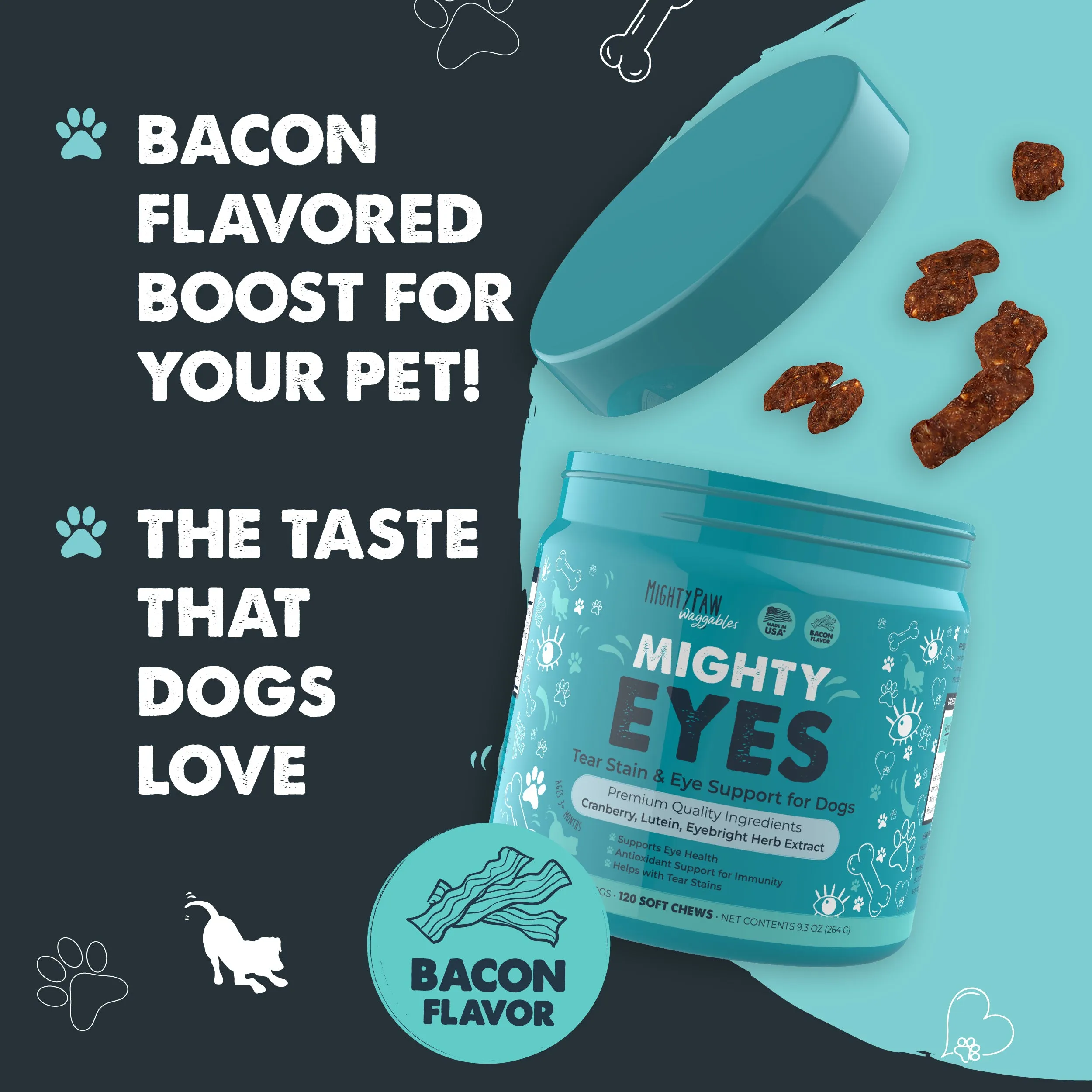 Mighty Eyes Chews for Dogs: Natural Tear Stain Remover and Eye Health Support