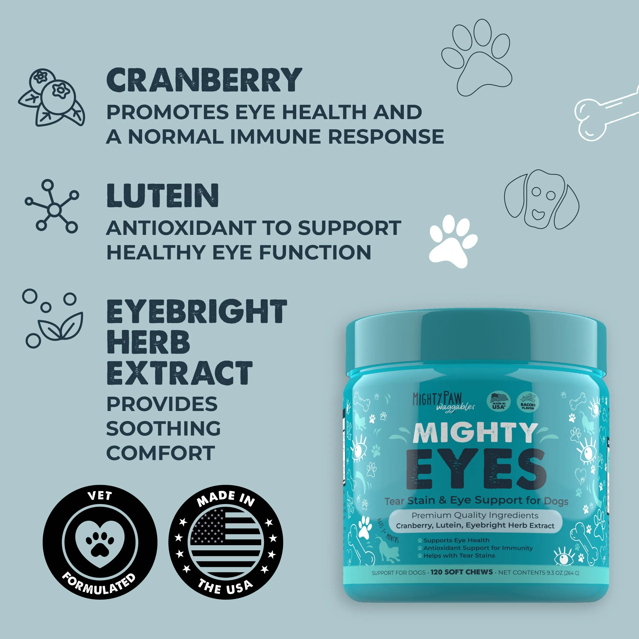 Mighty Eyes Chews for Dogs: Natural Tear Stain Remover and Eye Health Support