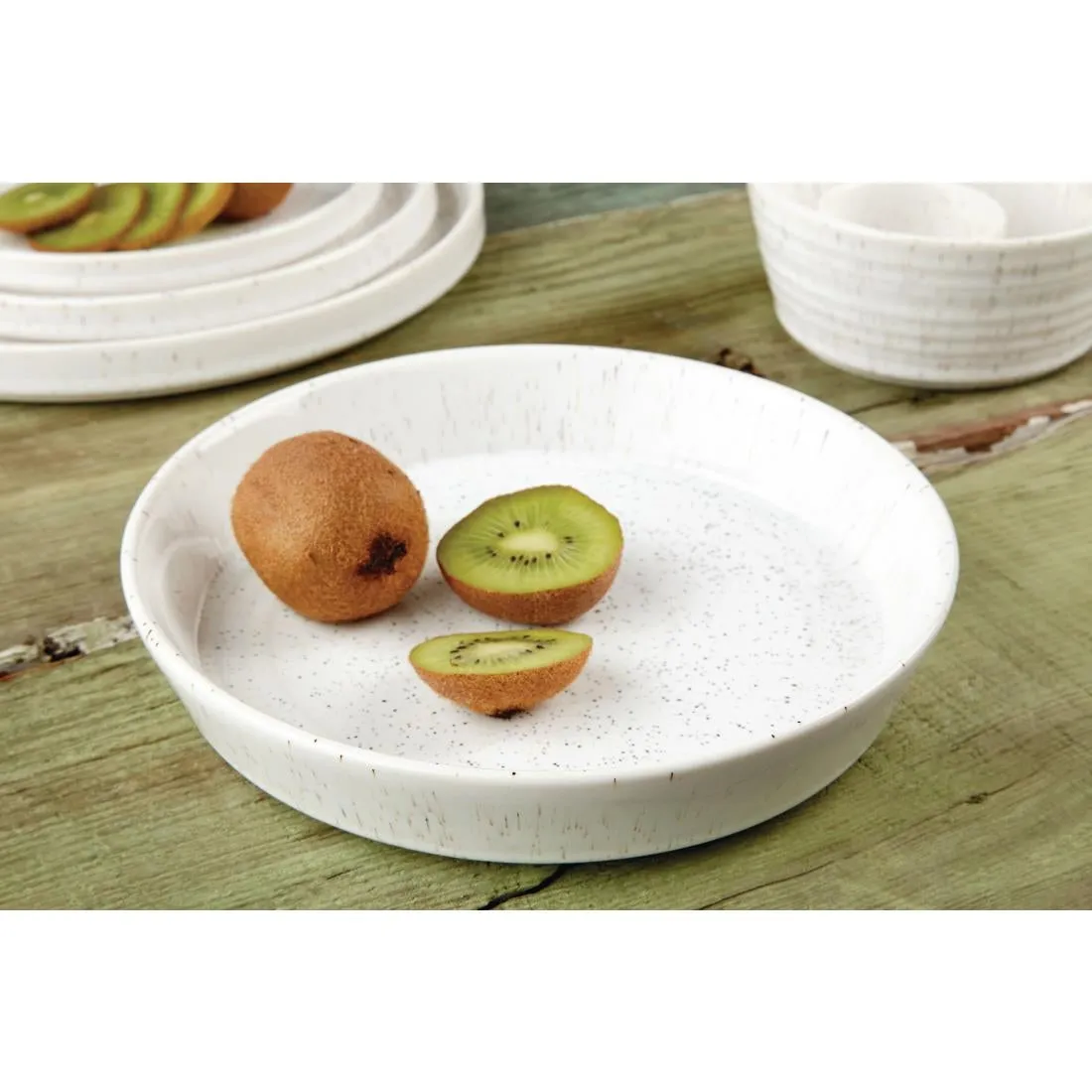 Olympia Cavolo Flat Round Bowls White Speckle 220mm (Pack of 4) - FD901