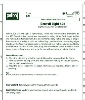 Pellon Decovil Light 525 Lightweight Iron On Stabilizer 17" (by the 1/2 yd)