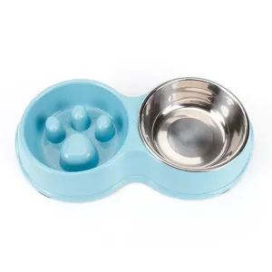 PetAffairs Quality Stainless Steel Slow Feeder Double Dog Bowl