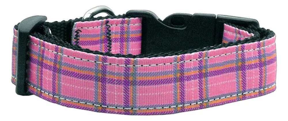 Plaid Nylon Collar  Pink Medium