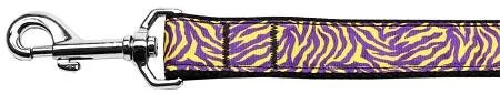 Purple and Yellow Tiger Stripes Nylon Dog Leash 4 Foot