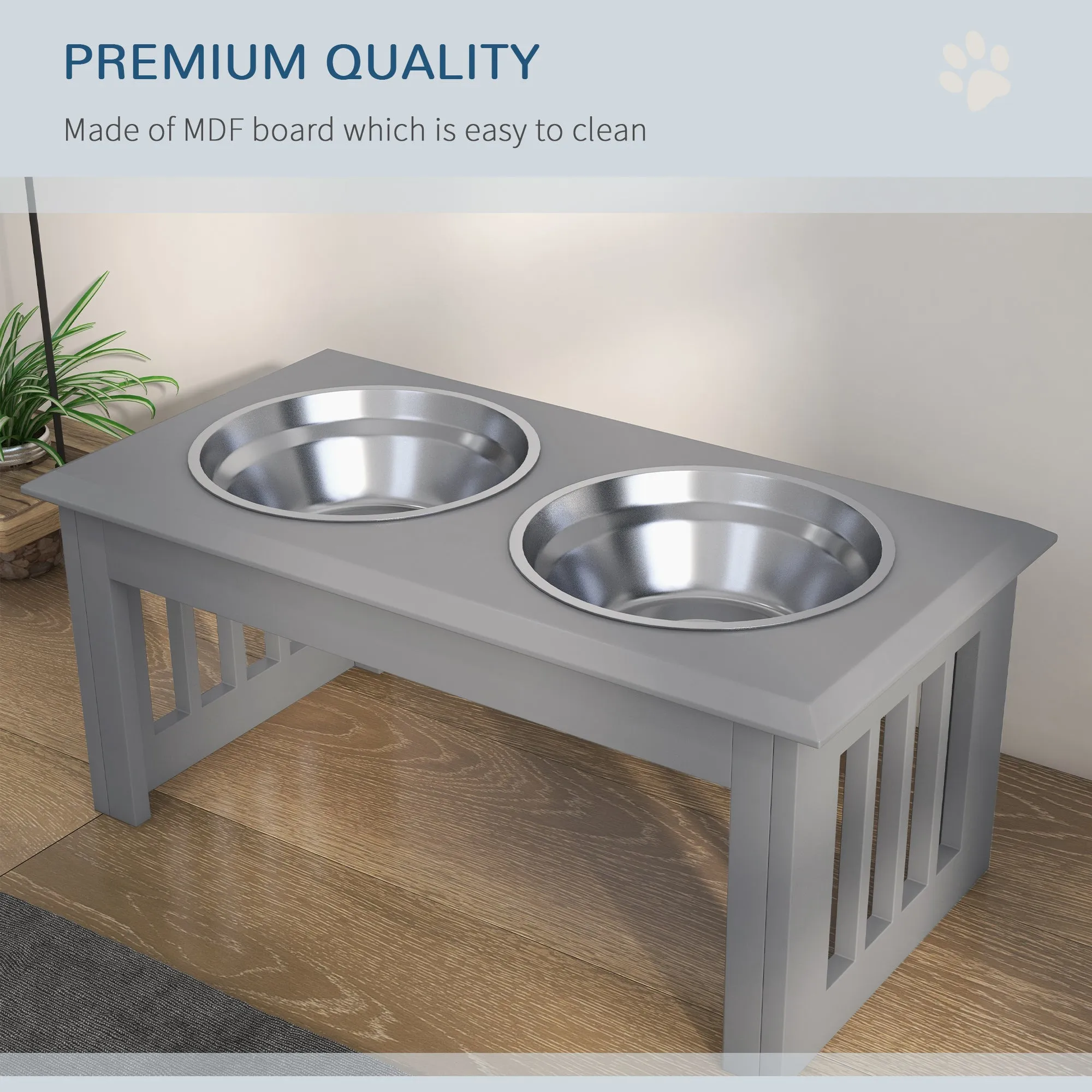 Raised Dog Bowls Pet Feeder Raised Elevated Stainless Steel Food Grey