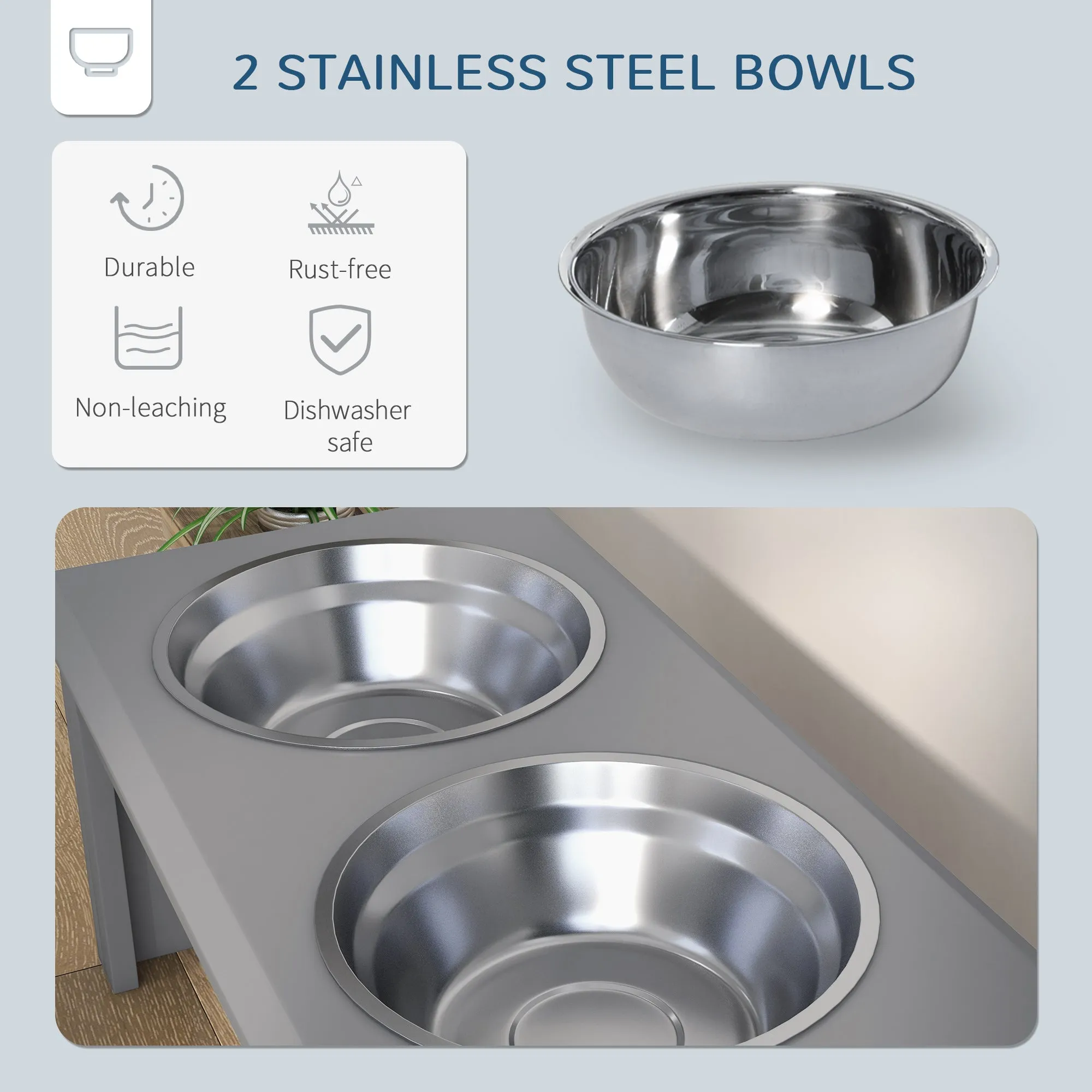 Raised Dog Bowls Pet Feeder Raised Elevated Stainless Steel Food Grey