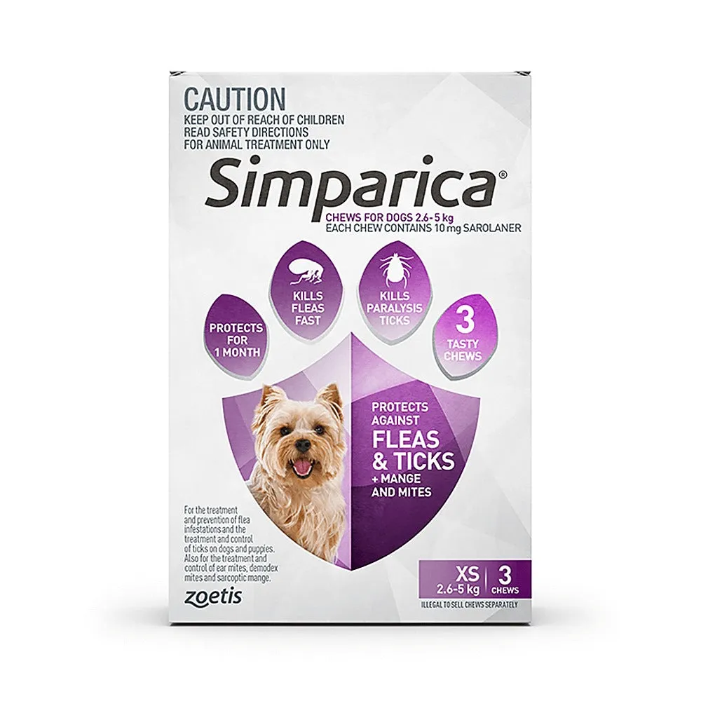 Simparica Extra Small Dog Chews 2.6-5kg 3 Pack