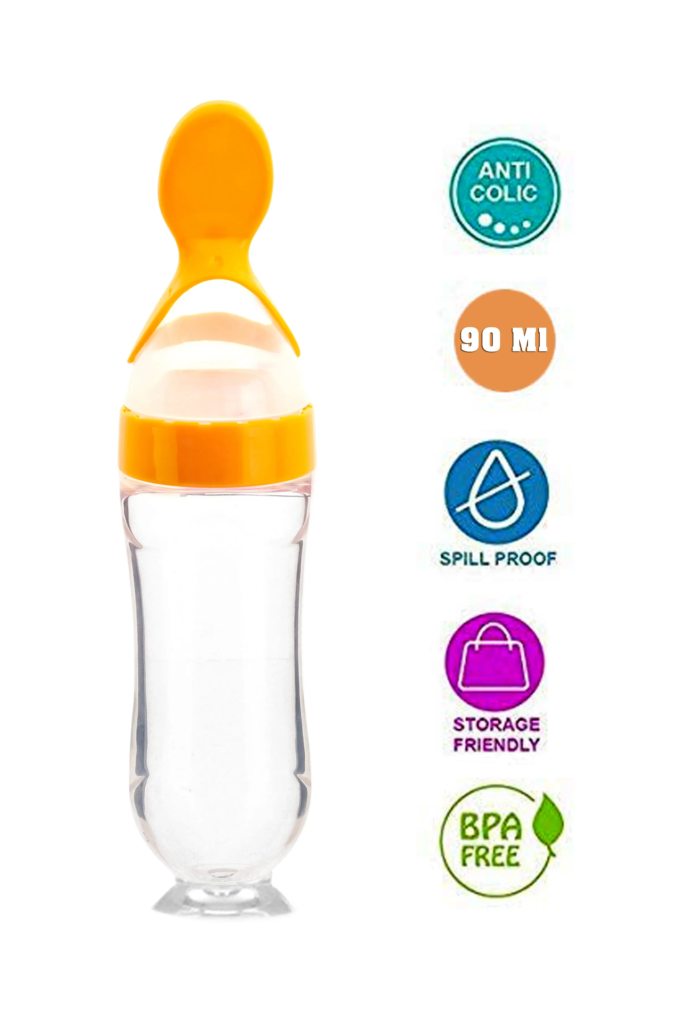 THE LITTLE LOOKERS Infant Baby Squeezy Food Grade Silicone Bottle Feeder with Soft Silicon Baby Feeding Used for Semi Solid |Spoon Feeder| Cerelac Feeder| Rice Paste Milk Food Feeder (90ml, Blue)