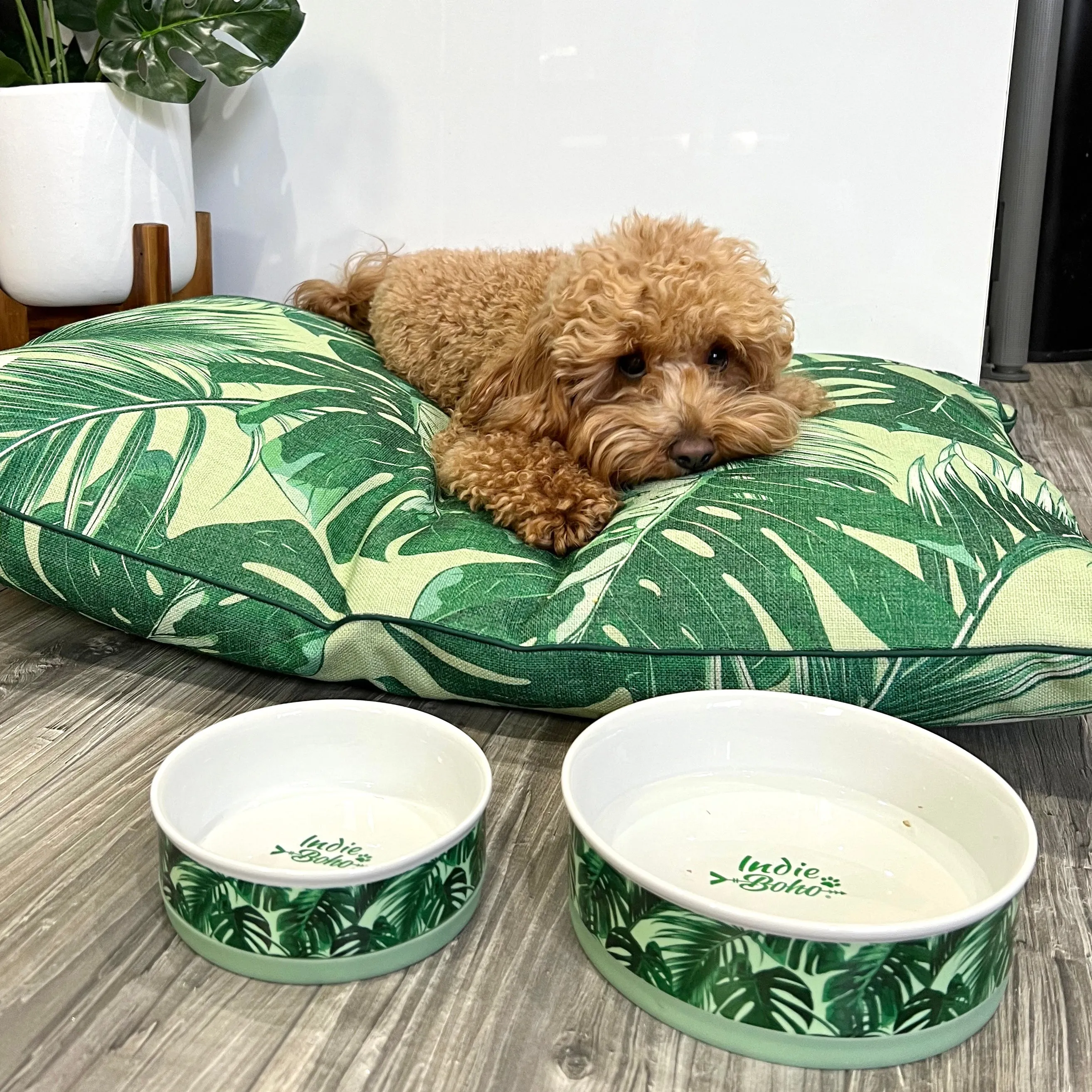 Tropical Leaves (Green) - Ceramic Dog Bowls