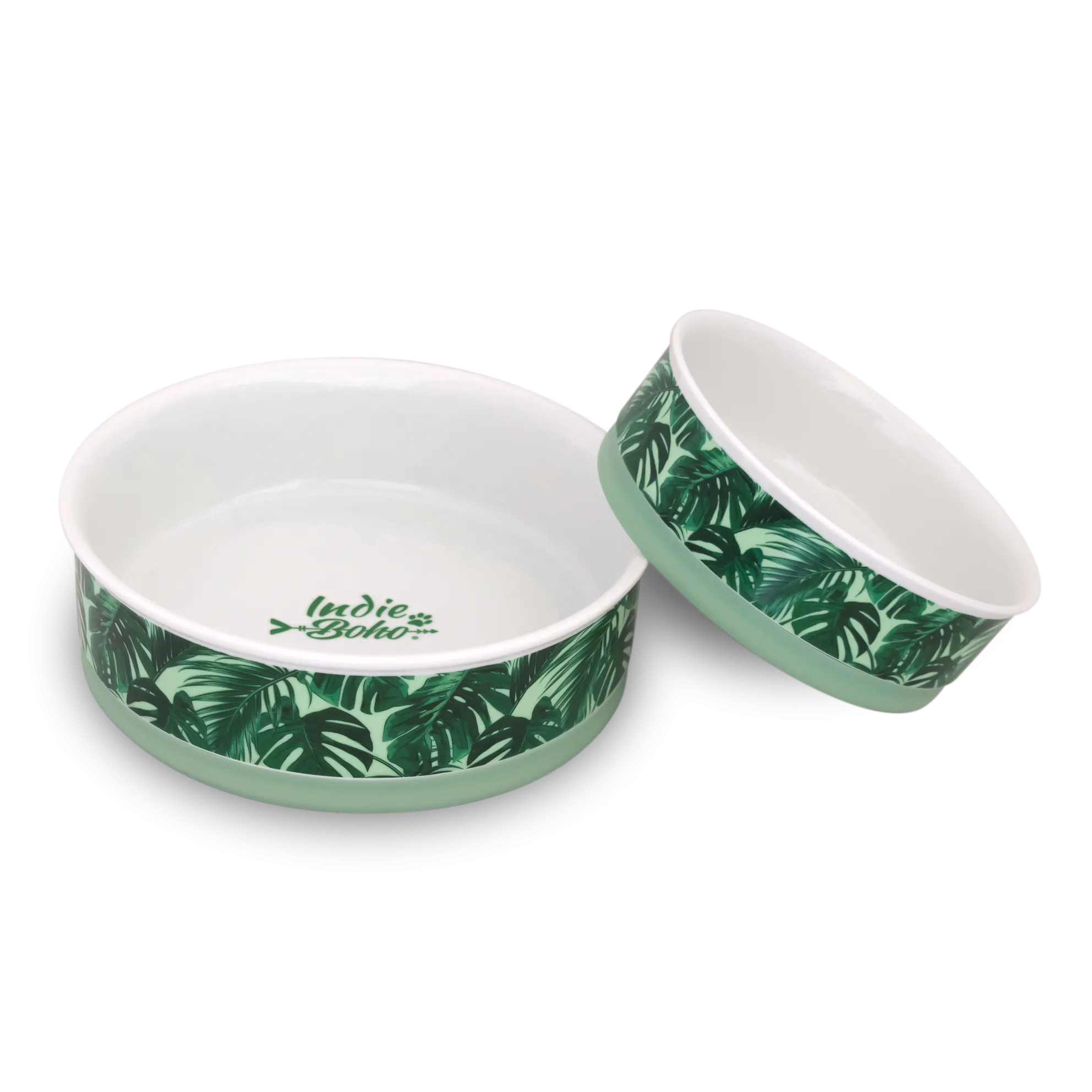 Tropical Leaves (Green) - Ceramic Dog Bowls