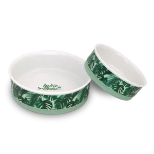 Tropical Leaves (Green) - Ceramic Dog Bowls